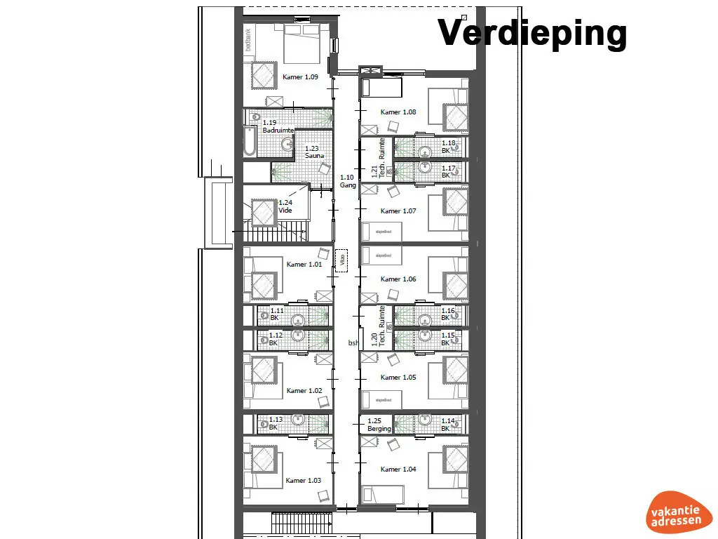 Vakantiehuis in Heeten (Overijssel) voor 46 personen met 15 slaapkamers.