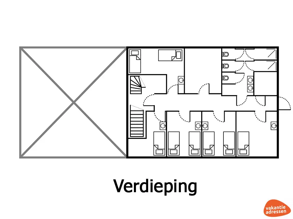 Vakantiehuis in Elahuizen (Friesland) voor 13 personen met 8 slaapkamers.