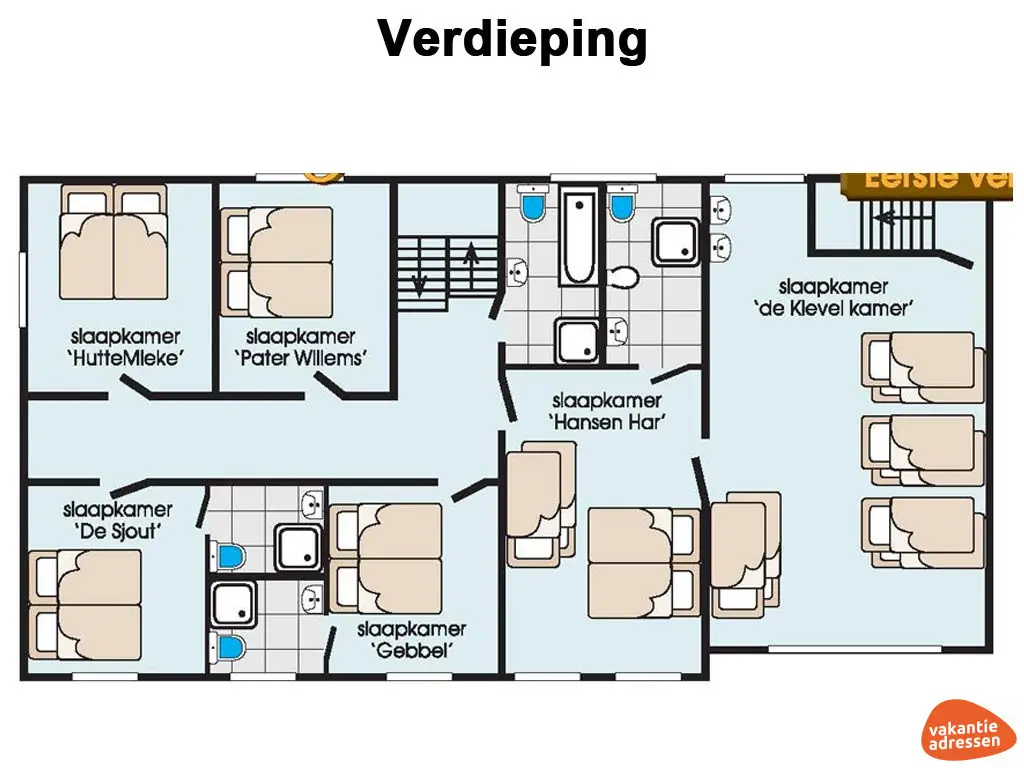 Vakantiehuis in Meijel (Limburg) voor 16 personen met 7 slaapkamers.